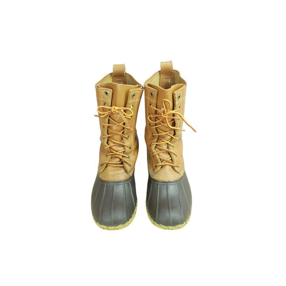 LL Bean Women's Brown Leather Lace Up Unlined Mid Calf Duck Boots Size 9 M - Picture 5 of 10